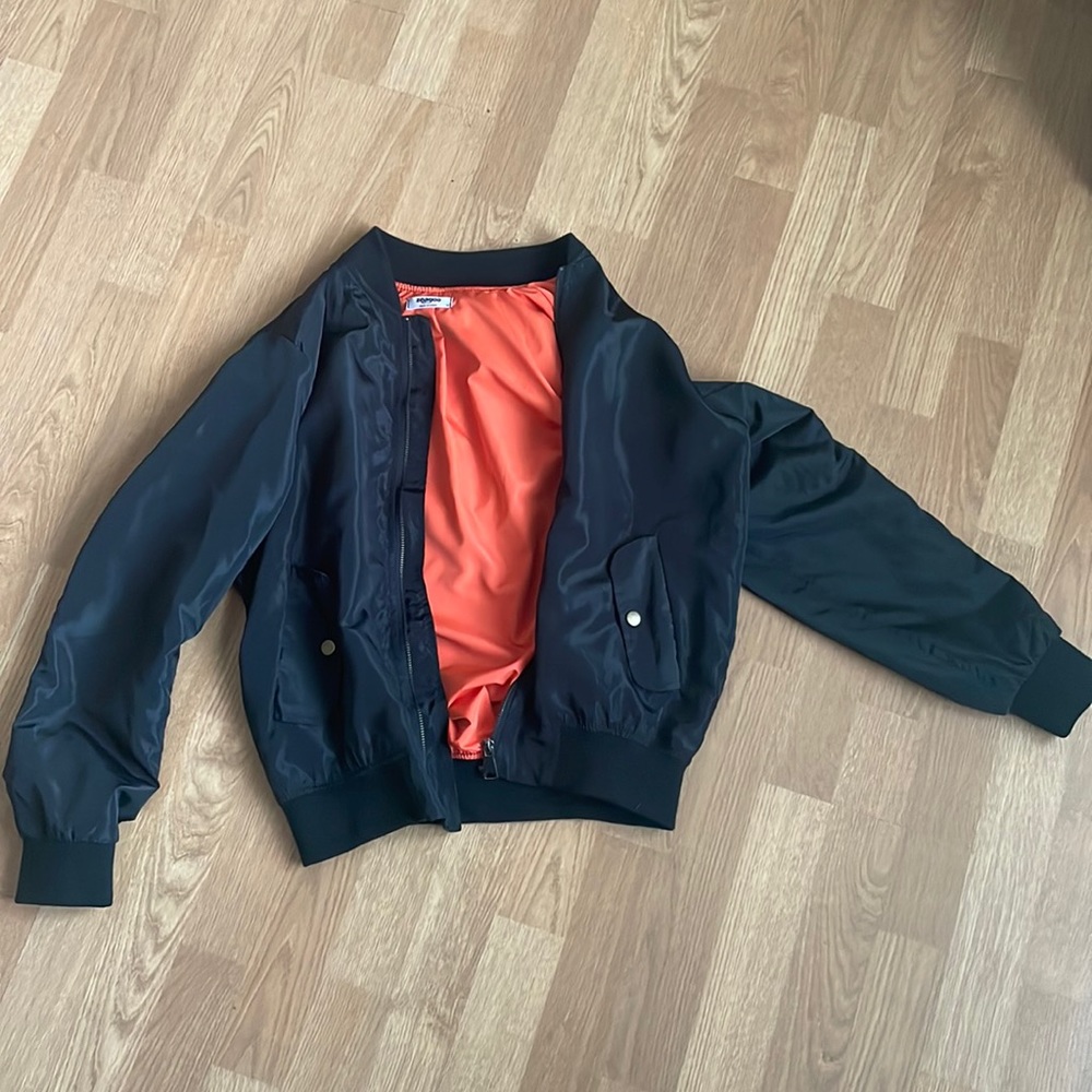 Black and Orange Bomber Jacket with Pockets. Womens Size Medium